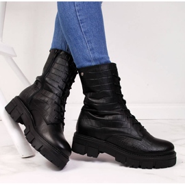 Botas de couro femininas pretas Goe II2N4099 preto 1