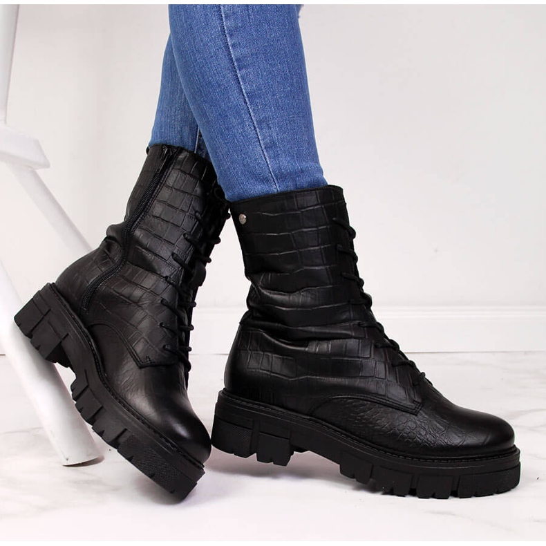 Botas de couro femininas pretas Goe II2N4099 preto 1