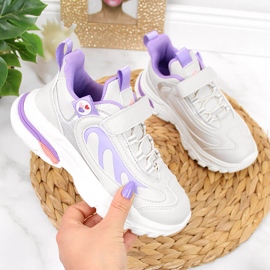 Sapatos desportivos de menina com velcro cinza-púrpura American Club branco roxo 1