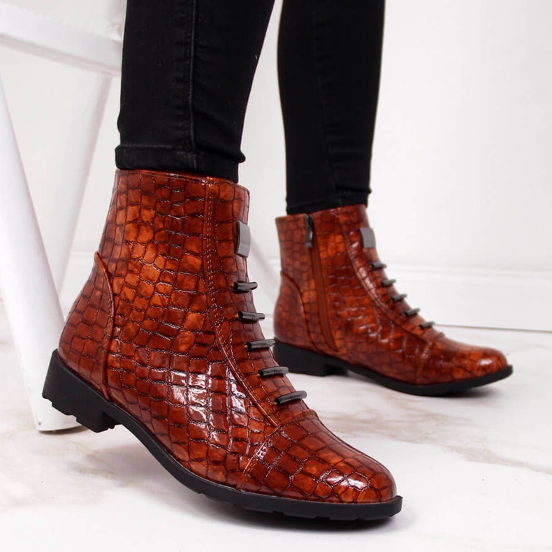 Botas castanhas Croco para mulher com isolamento castanho Filippo marrom 2