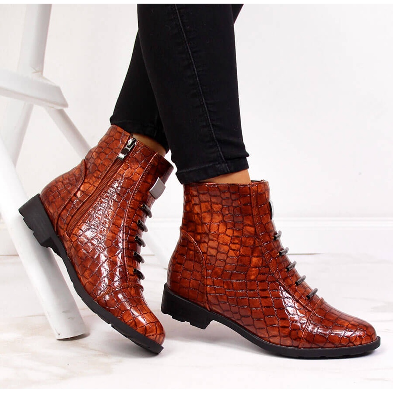 Botas castanhas Croco para mulher com isolamento castanho Filippo marrom 1