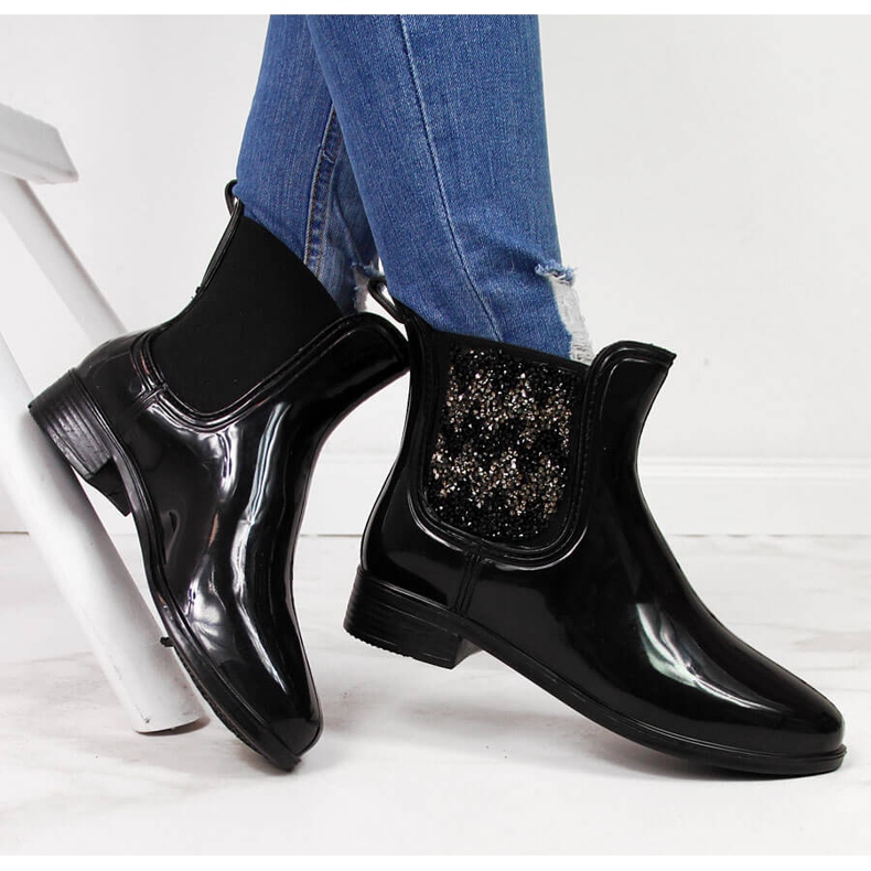 T.Sokolski Galochas femininas Botas Jodhpur com zircônias cúbicas pretas T. Sokolski preto 1