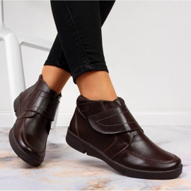 Botas femininas de couro marrom com velcro, marrom Łukbut 676 castanho 1 Botas femininas de couro marrom com velcro, marrom Łukbut 676 castanho 1