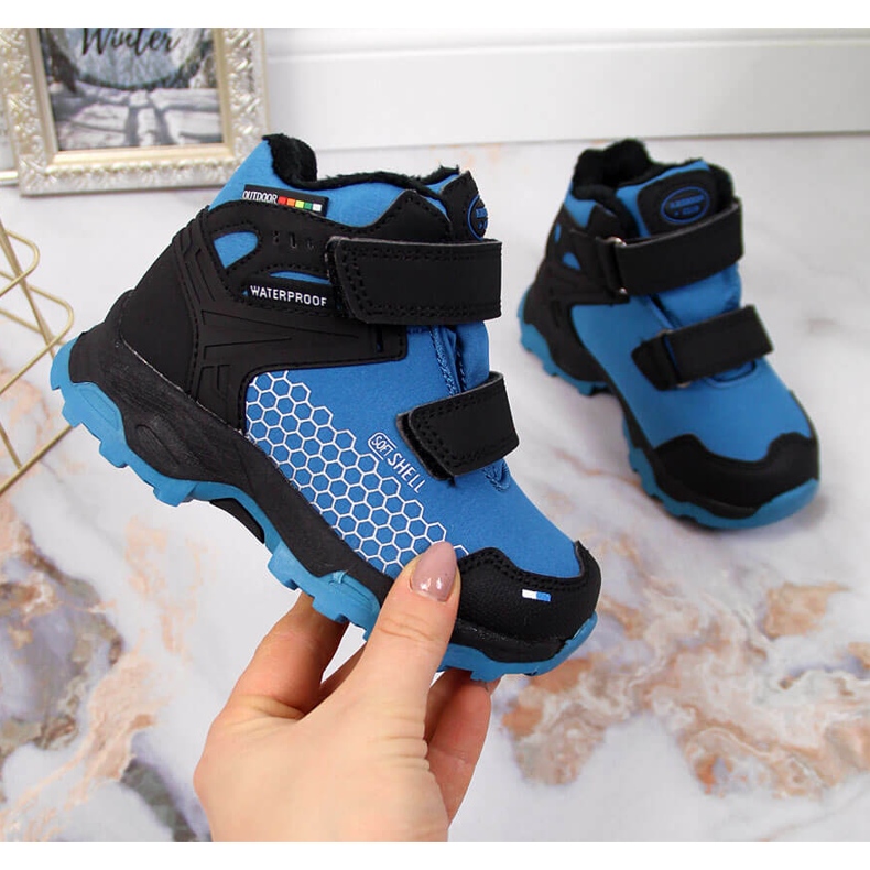 Botas de neve para trekking à prova d'água com velcro azul American Club preto 1