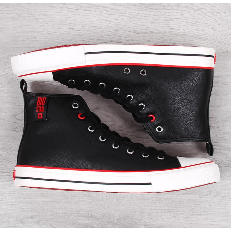 Tênis cano alto masculino com couro ecológico preto Big Star JJ174070 2