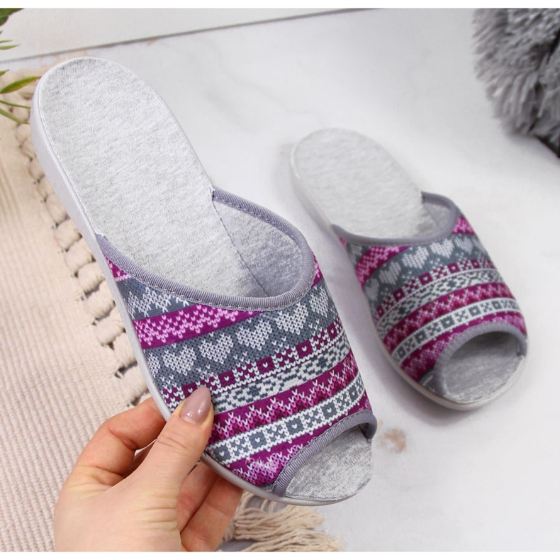 Chinelos femininos noruegueses, padrão violeta Befado roxo cinza 2