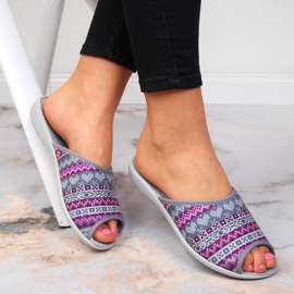 Chinelos femininos noruegueses, padrão violeta Befado roxo cinza 1