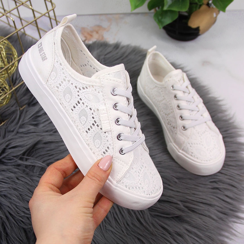 Tênis de renda branca para meninas Big Star JJ374012 branco 2