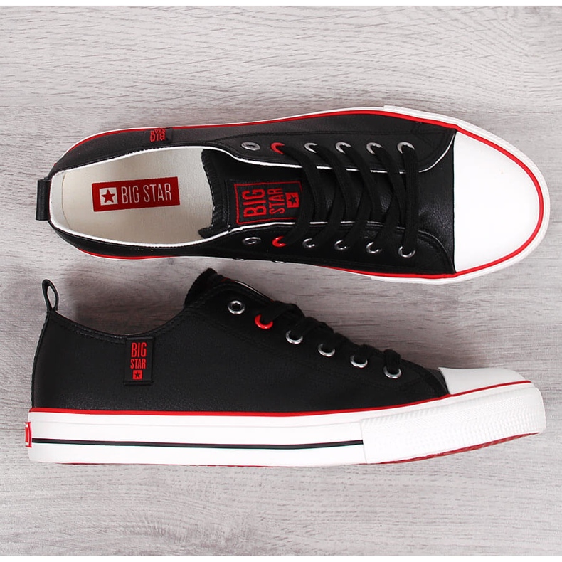 Tênis cano baixo preto de couro ecológico Big Star JJ174068 2