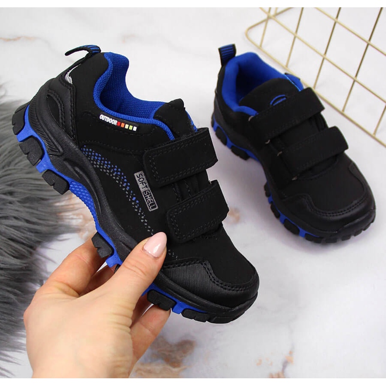 Tênis de trekking infantil, velcro, preto e azul, American Club 1