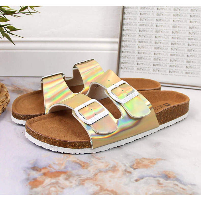 Chinelos dourados femininos com fivelas Big Star HH274896 1