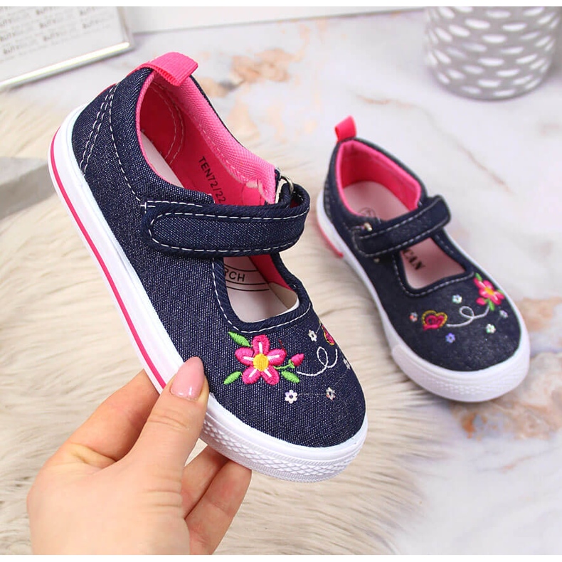 Ténis de ganga American Club para menina azul marinho rosa 1