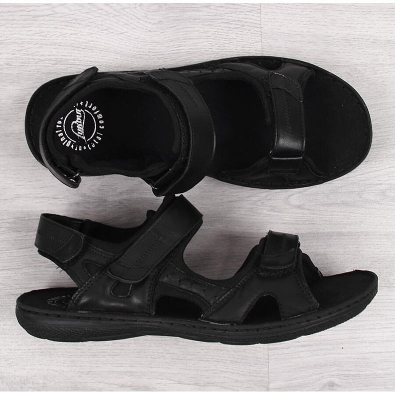 Sandálias pretas em pele de homem com fecho de velcro Łukbut 991 preto 1 Sandálias pretas em pele de homem com fecho de velcro Łukbut 991 preto 1