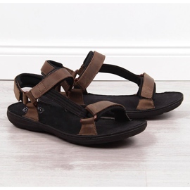 Sandálias de homem em pele com velcro castanho Łukbut 990 marrom 1