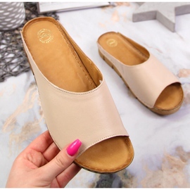 Chinelos femininos de couro creme Łukbut 1434 multicolorido 1