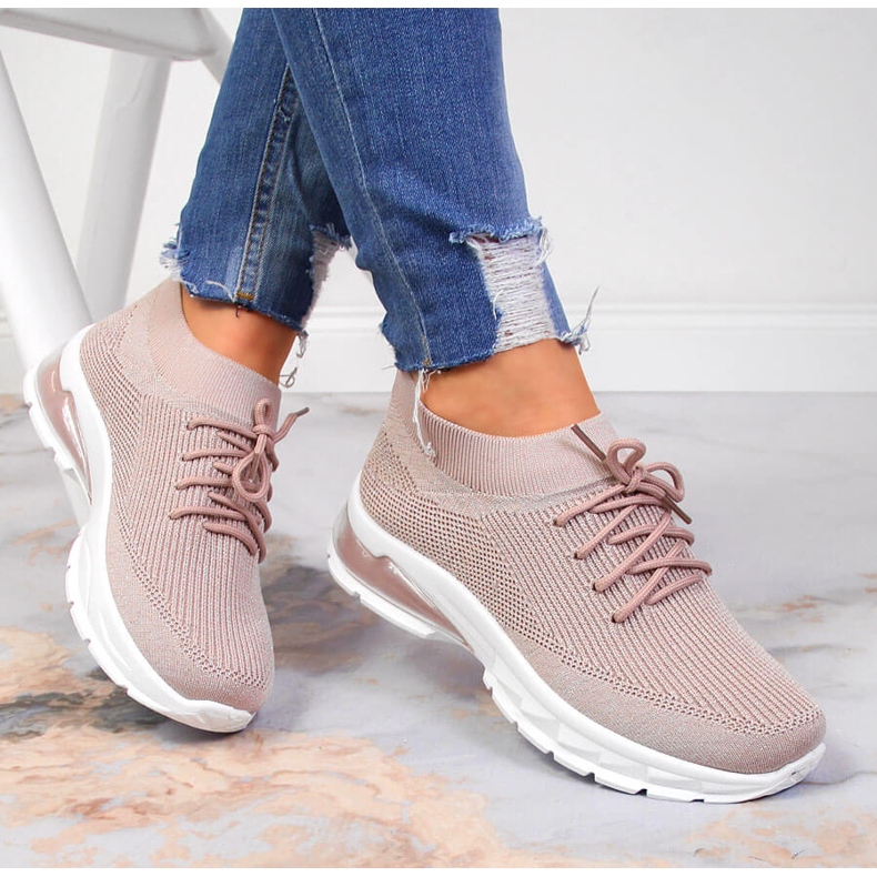 Sapatos esportivos femininos, meias, Potocki rosa sujo 1