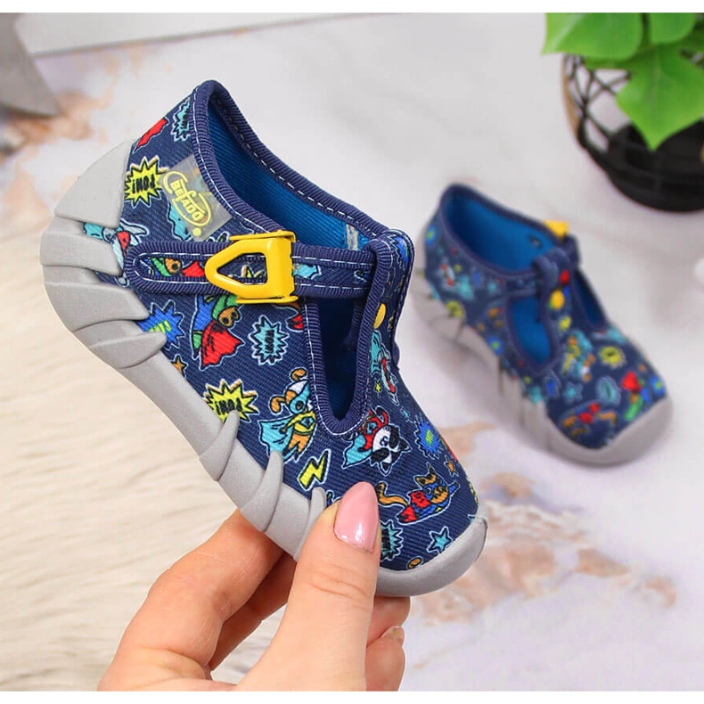 Chinelos de menino para jardim de infância, azul marinho e cinza Befado 1