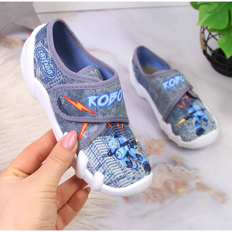 Chinelos de menino para jardim de infância em velcro Befado cinza 1