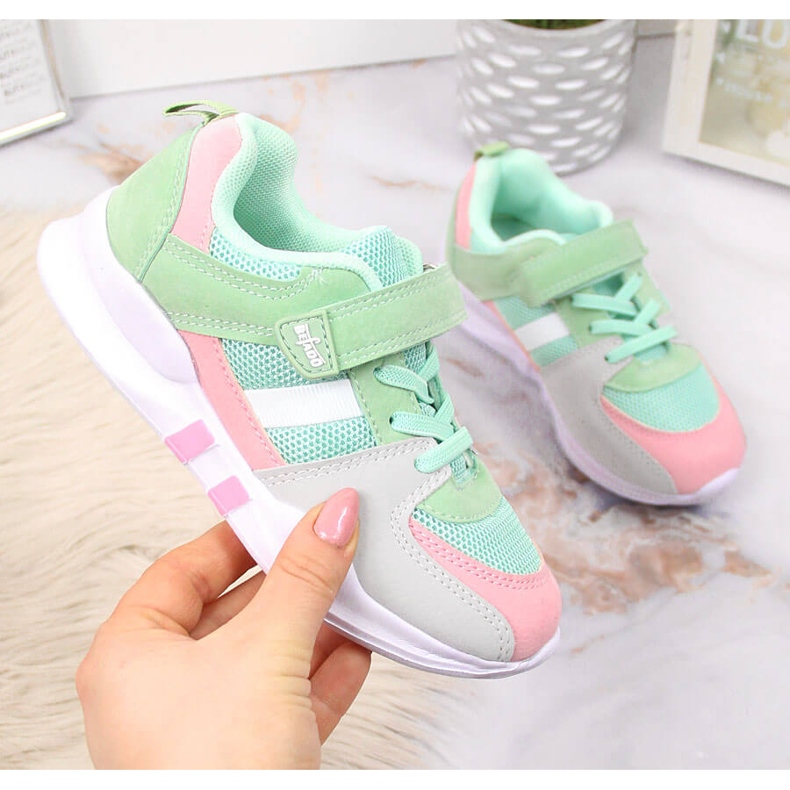 Sapatos desportivos de menina com velcro Mint Befado rosa cinza verde 1