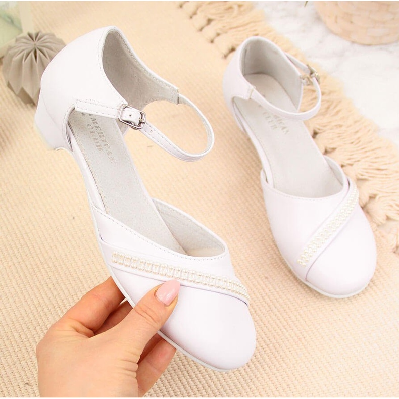 Sandálias de primeira comunhão para meninas brancas American Club branco branco 1