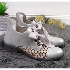 Botas de mulher Jezzi de primavera prateadas e vazadas prata 2 Botas de mulher Jezzi de primavera prateadas e vazadas prata 2