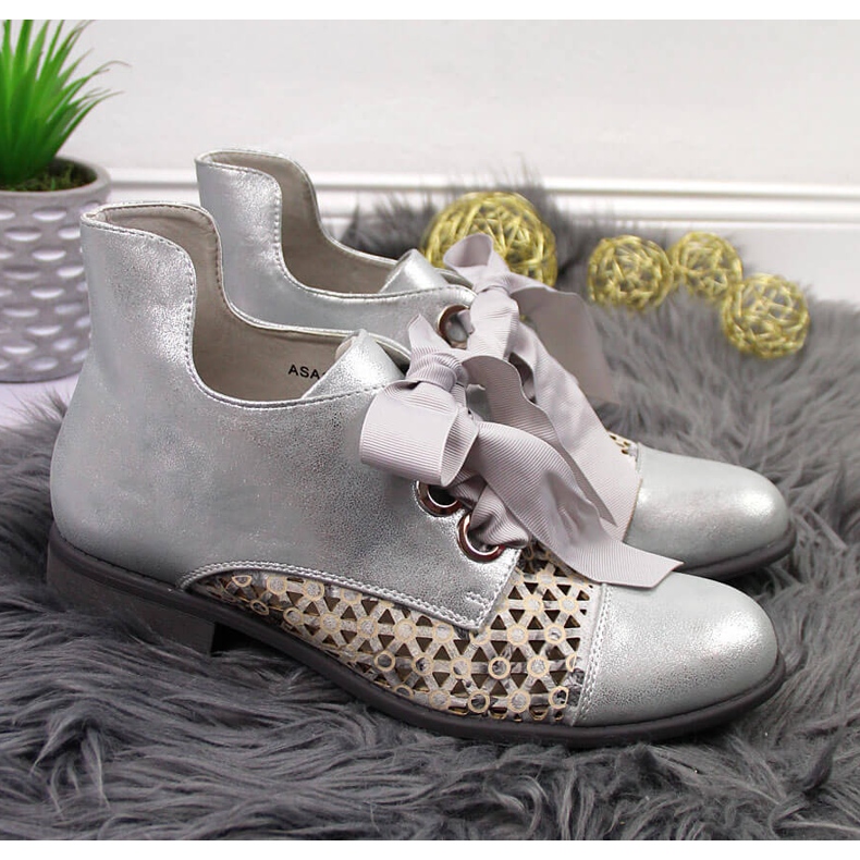 Botas de mulher Jezzi de primavera prateadas e vazadas prata 2