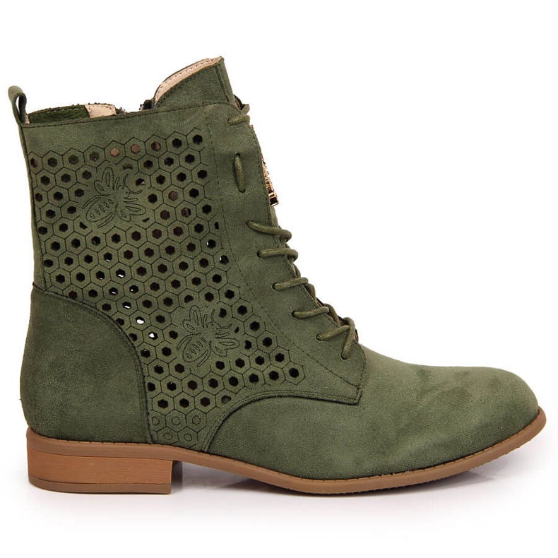 Botas femininas de primavera, Jezzi verde-oliva vazado 1
