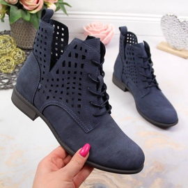 Botas femininas Jezzi com estampa aberta de primavera em azul marinho 1