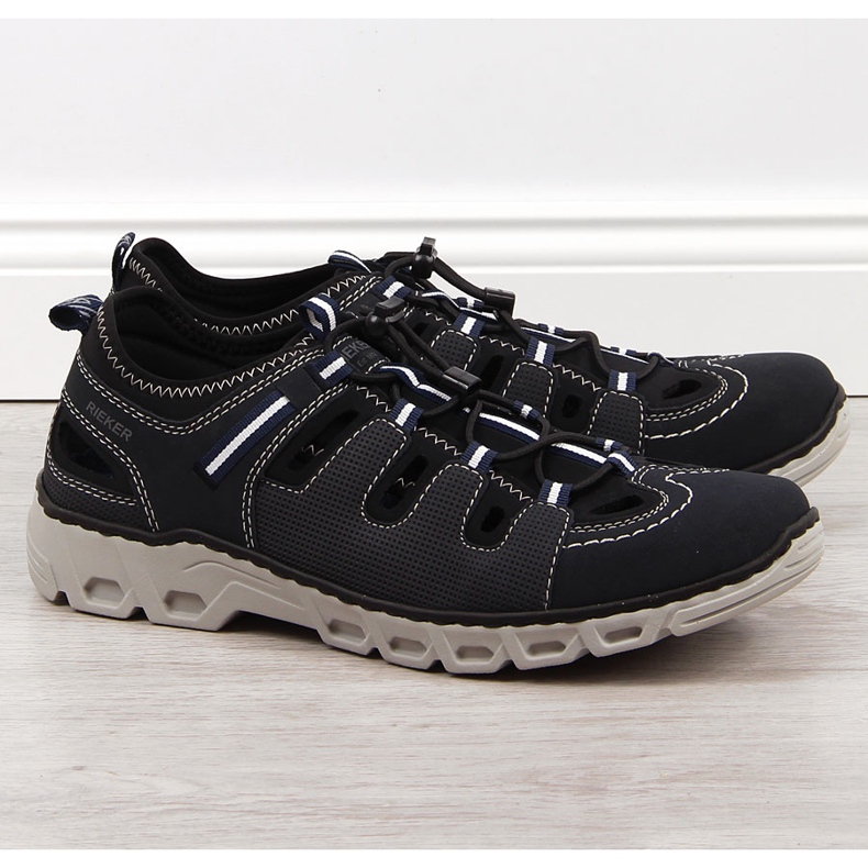 Sapatos de couro azul marinho para homens Rieker 14507-14 1