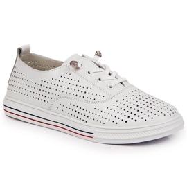 Sapatos femininos de couro vazado branco Vinceza 2