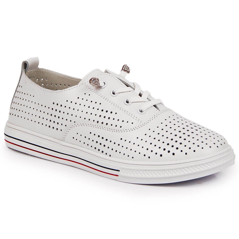 Sapatos femininos de couro vazado branco Vinceza 2