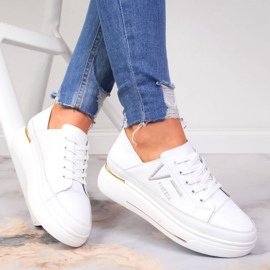Sapatos femininos de couro, tênis branco Vinceza 1