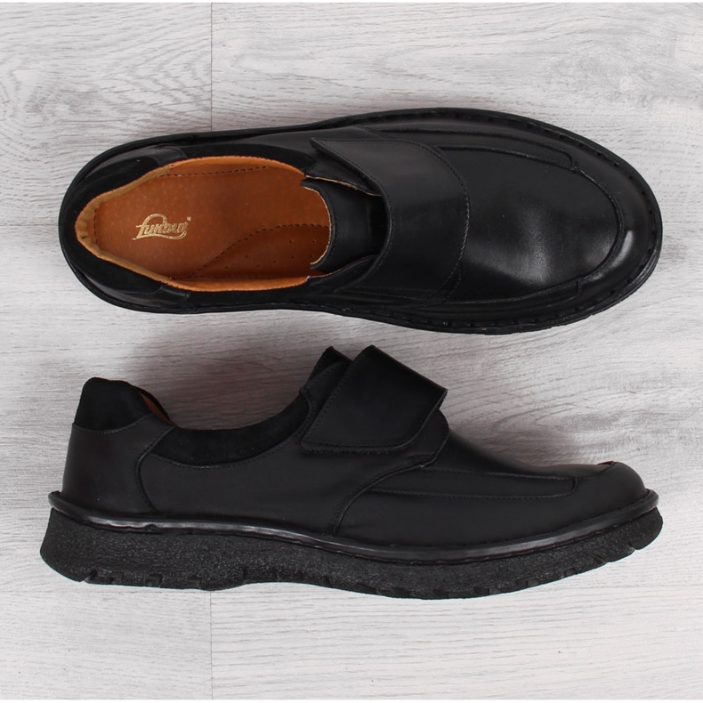 Sapatos de homem em pele com velcro preto Łukbut 1163 1 Sapatos de homem em pele com velcro preto Łukbut 1163 1