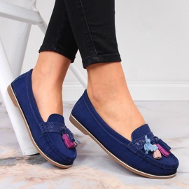 Mocassim feminino de couro com franjas, azul marinho Jezzi 2