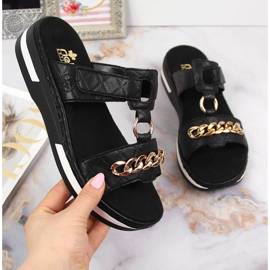 Pantufas pretas Rieker V5929-00 de mulher pretas com corrente preto 1