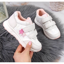 Sapatos desportivos de menina White American Club com velcro branco rosa 1