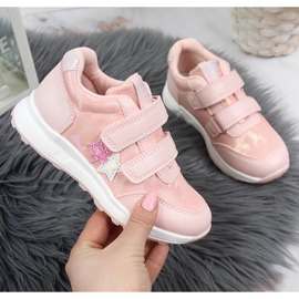 Sapatos desportivos de menina Pink American Club com velcro rosa 1