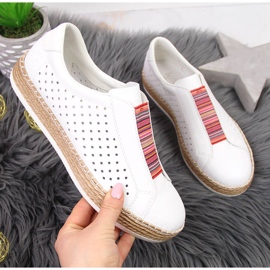 Sapatos de couro feminino, slip-on branco Rieker L7821-80 1