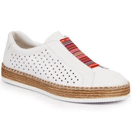 Sapatos de couro feminino, slip-on branco Rieker L7821-80 2