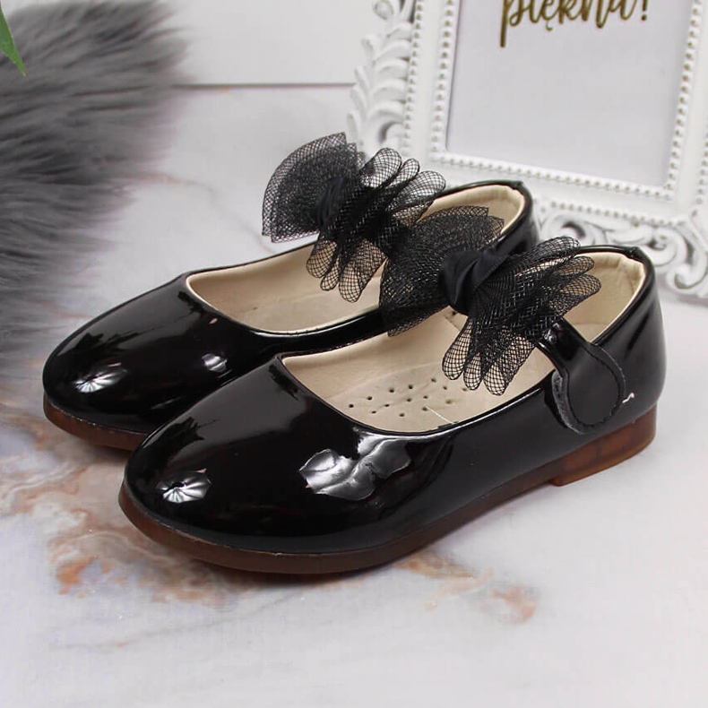 Bailarinas para menina com velcro e laço, preto Vinceza 2