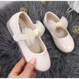 Bailarinas de menina com velcro com laço, bege Vinceza 1