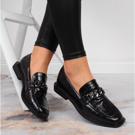 S.Barski Sapatos femininos com corrente croco preta S. Barski preto 1