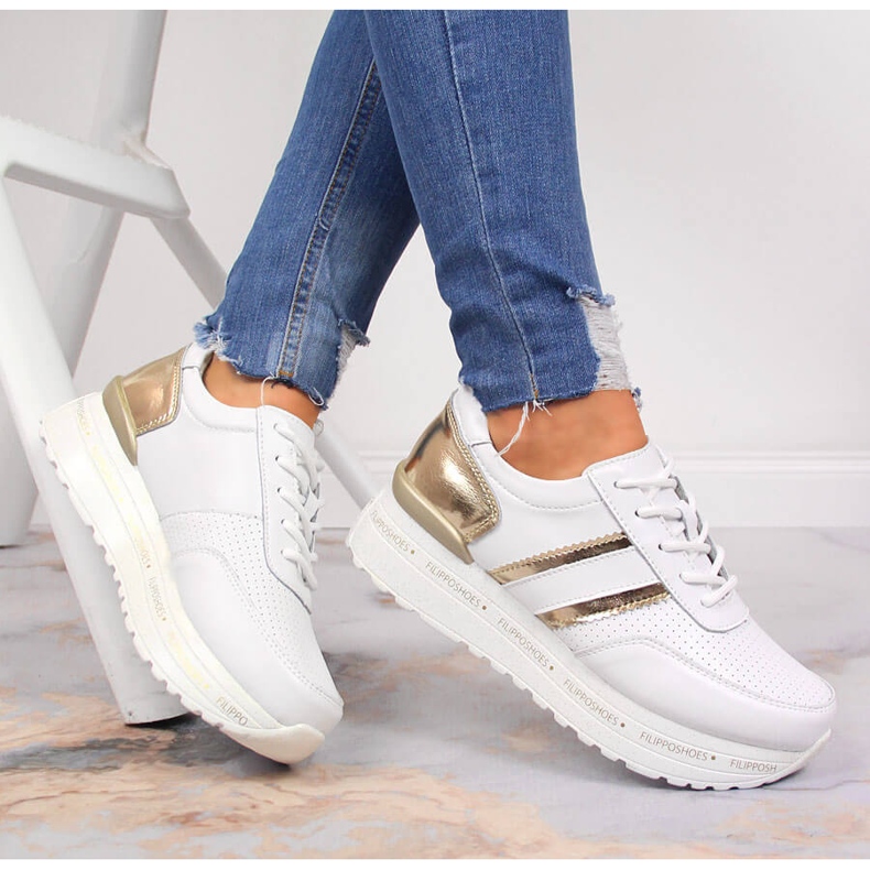 Sapatos femininos de couro na plataforma branca Filippo branco 1