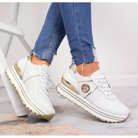 Tênis feminino de couro na plataforma branca Filippo branco 1