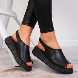 Sandálias pretas femininas na plataforma Navy Dot preto 1