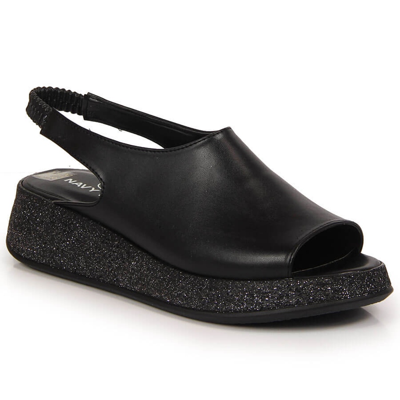 Sandálias pretas femininas na plataforma Navy Dot preto 2