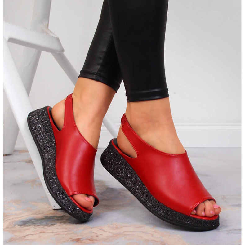 Sandálias femininas na plataforma vermelha Navy Dot vermelho 1