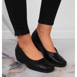 Sapatos de cunha vazados para mulher, Jezzi pretos 6