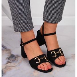 S.Barski Sandálias femininas negras em poste com enfeite de S. Barski preto 2