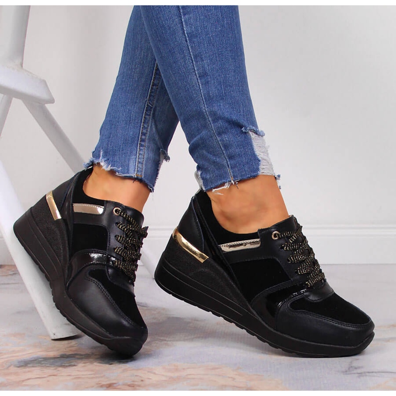 S.Barski Sapatos femininos de couro com cunha preta S. Barski 1